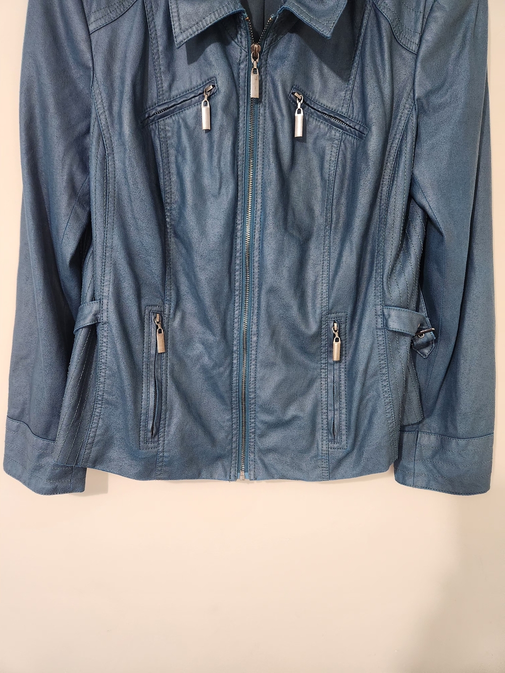 Conrad C Collection Vintage Women's Blue Faux Leather Light Zip-Up Jacket Sz 14 - Picture 7 of 16